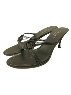 Gucci Sandals Pointed Toe Leather Black